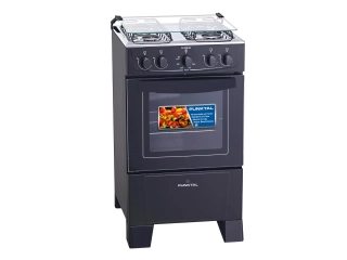 Descripci&oacute;n: COLOR BLANCO O NEGRA. 4 Hornallas a gas Capacidad de 50 Lts Quemadores esmaltados Horno a gas Termocupla de seguridad en el horno Puerta horno doble vidrio Encendido Manual Tapa de vidrio Mesada Inox Medidas: Peso Neto 17,5 Kg Dimensiones (Fr