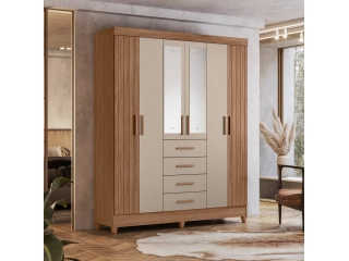 ROPERO ARUBA 6 PUERTAS 4 CAJONES CON ESPEJO FREIJO/OFF WHITE.