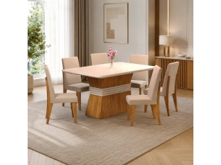 COMEDOR EVEREST C MIEL C/6 SILLAS CRISTAL MARFIM. COMEDOR EVEREST C MIEL C/6 SILLAS CRISTAL MARFIM.