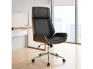 Silla de Oficina Gerencial  Tapizado en ecocuero de alta calidad Estructura con detalles en madera multilaminada Respaldo alto con apoyacabeza integrado Asiento acolchado de gran confort Base met&aacute;lica cromada con ruedas Soporta: 120 kg