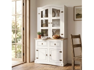 Especificaciones: Estructura: Madera maciza de Pino Elliotis y Frente MDF Acabado: Barnizado (Tapa) Herrajes: Metálicos Medidas Cristalero 193 cm 100 cm 48.5 cm Especificaciones: Estructura: Madera maciza de Pino Elliotis y Frente MDF Acabado: Barnizado (Tapa) Herrajes: Metálicos Medidas Cristalero 193 cm 100 cm 48.5 cm