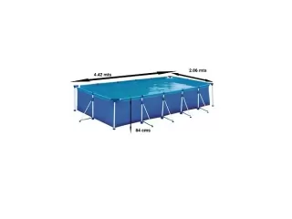 Marca: MOR Lona: Triple capa %u2013 Lámina de PVC Poliéster Lámina de PVC Forma: Rectangular Capacidad: 7600 litros Medidas: 4,42 m x 2,06 m x 0,84 m (largo x ancho x alto) Estructura: Parantes de seguridad esquineros Filtro incluido: 20 x 27 cm con Marca: MOR Lona: Triple capa %u2013 Lámina de PVC Poliéster Lámina de PVC Forma: Rectangular Capacidad: 7600 litros Medidas: 4,42 m x 2,06 m x 0,84 m (largo x ancho x alto) Estructura: Parantes de seguridad esquineros Filtro incluido: 20 x 27 cm con