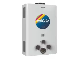 Marca: Enxuta Modelo: TENX6G Tipo: calentador instant&aacute;neo a gas Capacidad: 6 litros/minuto Sistema: tiro natural Encendido: autom&aacute;tico a pilas Funciona con gas natural o supergas Display LED de temperatura 3 tipos de regulaci&oacute;n de llama Funci&oacute;n Invierno-V