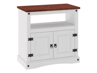 100 % madera 2 puertas . color blanco con tapa color  miel brillosa. Medidas: 0.85 cm largo. 0.78 cm altura. 0.43 cm prof.