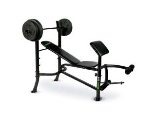 Descripcion: UsoDoméstico Ajustes3 Posiciones OtrosTapizado en Vinilo cosido de alta calidad. / Dimensiones: 125 x 44 x 26 cm. / Incluye: Barra   Set de pesas de 36 kg.. Garantia 6 meses.-