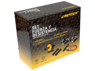 Descripción: Set incluye: 1 kg Mancuerna x 2pcs Set eslásticos 3 unidades de 5, 7 y 9kg resistencia Soporte de flexiones / Rueda de abdominales