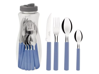 Descripcion: Marca:Tramontina Línea:Gamboa Modelo: Gamboa Restaurante Água Suco Varios Colores. Tipo de envase: Botella. Cubiertos incluidos 4 Cucharas Postre, 4 Cucharas de mesa, 4 Cuchillos, 4 Tenedores