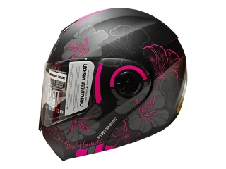 Descripcion: Casco ICH rebatible con gráficos fucsia