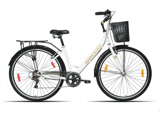Descripcion: Tipo PASEO Rodado 700c CuadroAcero Horquilla Rígida de Acero Transmisión 6 Vel. Index Componentes Avance regulable en altura Guardabarros / Llantas de Aluminio Parilla porta paquete reforzado / Canasto. Garantia 6 meses. 