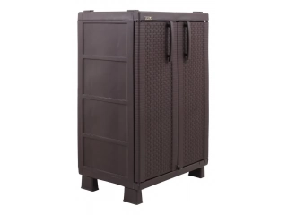 Descripcion: Este armario es ideal para guardar ropa, artículos de limpieza o cualquier otro objeto que necesites tener a mano. Fabricado en polipropileno, es resistente y duradero. Cuenta con dos puertas y un sistema de apertura de izquierda y derecha pa