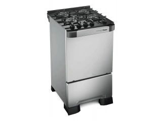 Descripción Cocina 4 hornallas super gas.- Grill eléctrico Horno super gas Encendido electrónico Mesada de Vidrio 1- Parrilla fija 1- Parrillas auto deslizantes Horno EasyCleaner Doble Vidrio en la puerta Medidas cocina (cm): Ancho 52 - Prof. 62 - Altura 