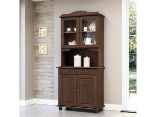Aparador madera maciza | 4 puertas (2 de vidrio) y 2 cajones | Freijo | Tiradores metálicos | Pies torneados | 88x197x43 cm | Guías telescópicas | Bisagras metálicas amortiguadas  