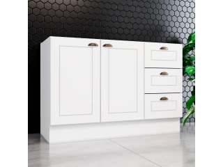 Descripción Bajo mesada 2 puertas 3 cajones Interior con estantes Altura 82 cm Ancho 120 cm Profundidad 51 cm  Correderas telescópicas Bisagras de 35 mm con amortiguador 100 % MDF COLOR BLANCO O GRIS.