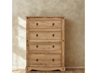 COMODA ALTA 4 CAJONES Ficha T&eacute;cnica. Cod: C-004/05 - Casta&ntilde;o Medidas: 0.92 x 1.31 x 0.48