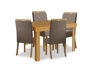 Componente	Detalle Espec&iacute;fico Producto	Juego de Comedor (Mesa   4 Sillas Tapizadas) Mesa	Madera Maciza Silla (Asiento)	Espuma de Densidad D18 (Mayor confort y soporte) Silla (Respaldo)	Espuma de Densidad D15 Capacidad	4 personas