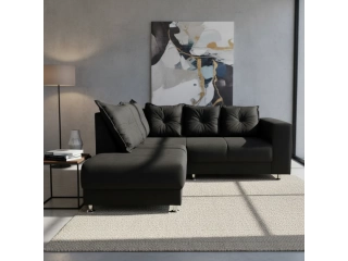 COLOR GRIS Y NEGRO. Sof&aacute; esquinero en tela con almohadones individuales.  Medidas: 2.00x1.70m.