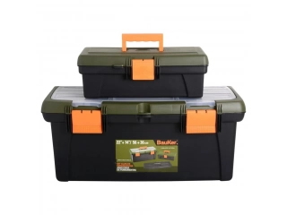 Set de 2 cajas de herramientas de 56 y 36 cm con organizadores  &iexcl;Organiza tus herramientas de manera eficiente con el set de 2 cajas Bauker! Con tama&ntilde;os de 56 y 36 cm, tendr&aacute;s el espacio ideal para guardar tus herramientas de forma ordenada y segura. Su d