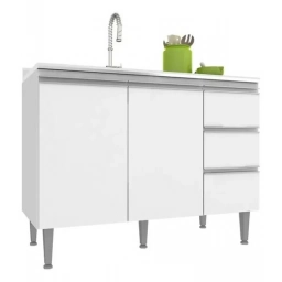 Bajo mesada 2 ptas. 3 caj. 1.20 mts ATHENAS Blanco a. aluminio