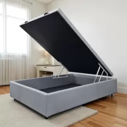 Base Baul 2 PLAZAS GRIS Y BEIGE C/ Hidraulico 1.38 x 1.88 x 40 cm