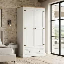 Ropero 2 puertas 1 Cajón Madera MEXICANO - Blanco RU.