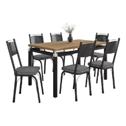 Juego de comedor Mesa vidrio + 6 sillas tap. metal Malba