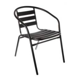 Silla de exterior Slat de aluminio negra apilable