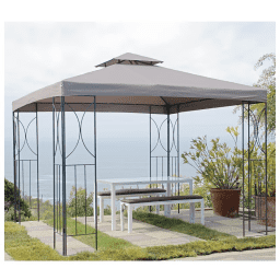 Prgola de metal taup con techo y panel doble 3x3 m