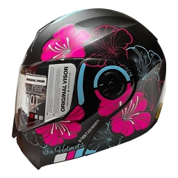 Casco Rebatible ICH 3110 NEGRO MATE FLORES ROSA