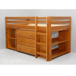 Cama Estudio + comoda + escritorio + biblioteca madera