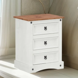 Mesa de luz MADERA Bla/miel brillosa 3 cajones
