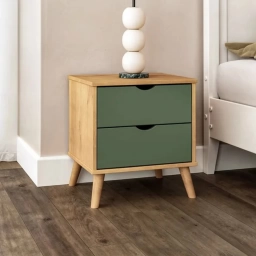 Mesa de luz madera Maciza con patas 2 cajones