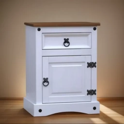 Mesa de luz 1 Caj. 1 puerta blanco tapa madera