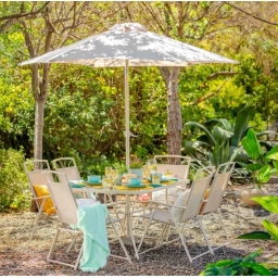 Juego jardin SANTA LUCIA Mesa 1.40 cm metal + 6 sillas pleg. sombrilla 2.70m