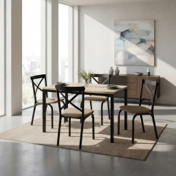 Juego Comedor Mesa 4 Sillas 1,10x0.72 cm METAL P. Negro