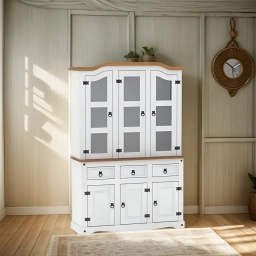 Aparador Cristalero Mexicano Madera Maciza Color Blanco/rstico