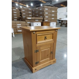 --Mesa de luz MADERA CORONA Brillante 1pta. 1caj. P.