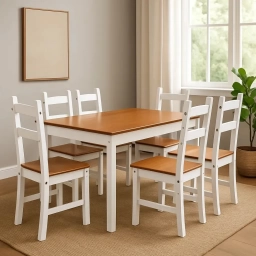 Juego Comedor mesa + 6 sillas MEX. Comb. tapa brillosa