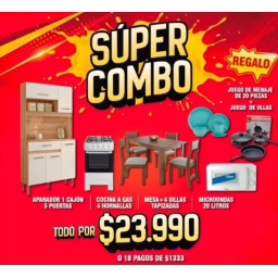 COMBO COMEDOR Juego comedor + Aparador cocina 5 ptas 1 caj. + Cocina  4 h. + Microondas DE REGALO Juego de menaje y jueg