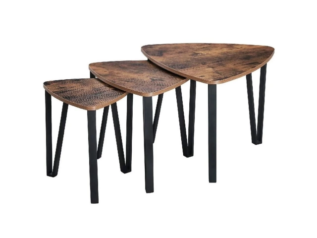 Set 3 mesas nido grande-mediana y peque&ntilde;a Dale un toque industrial a tu living con este set de 3 mesas nido de Pottery. Su dise&ntilde;o moderno y color caf&eacute;, te permitir&aacute; crear un ambiente acogedor y funcional en espacios peque&ntilde;os. La mesa m&aacute;s grande es ideal .