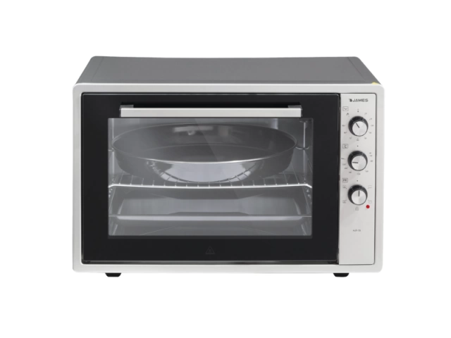 Modelo HJT-70 Color: Frente de acero inoxidable/laterales negros Capacidad: 70 L Categoría: Horno eléctrico de mesa Funciones de horno: 5 Garantia 1 año.