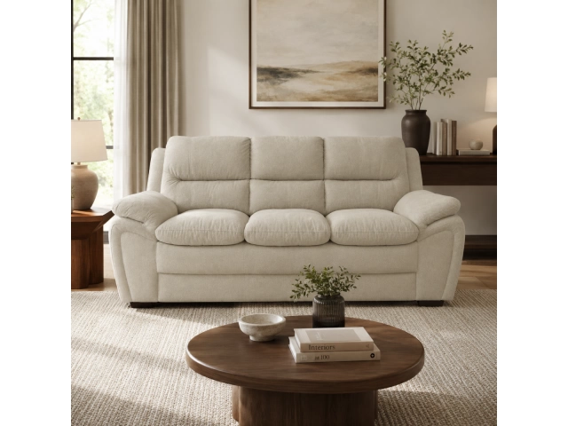 SOFA GEORGIA TAPIZADO TELA 3 CUERPOS BEIGE.