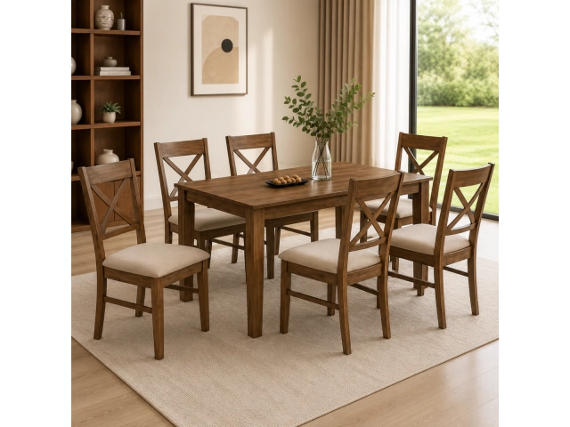 Juego comedor 100% MADERA SILLAS TAPIZADAS  Mesa 1.60 mts 