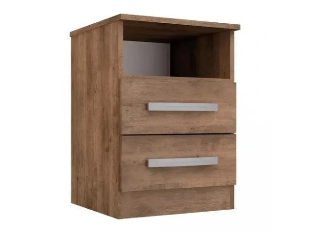 Mesa de luz casta&ntilde;o 2 CAJONES  CON ALZADA CASTA&Ntilde;O . ALTA . PROMO EN CAJA DESARMADA.