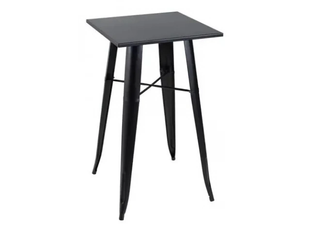 Mesa de bar alta Tolix, 60 x 60 cm, cubierta de color negro mate. Dimensiones : 108 cm de alto, 60 cm de ancho y 60 cm de largo m&aacute;ximo.