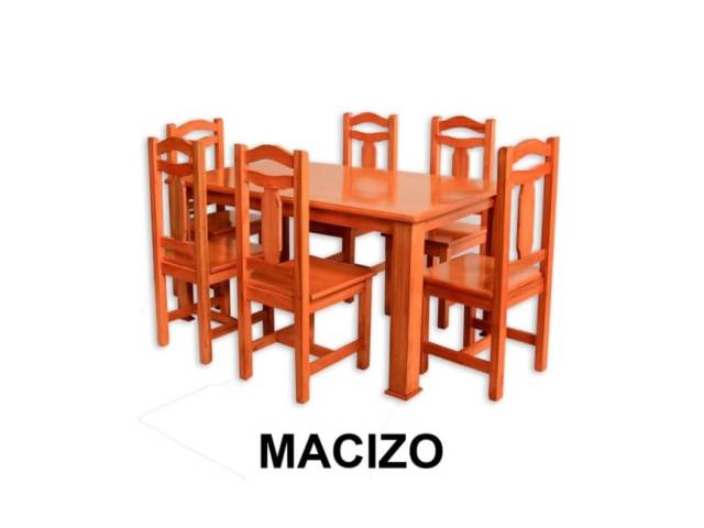 Material 100 % madera. 6 Sillas Reforzadas sin tapizar. Lustrado. 