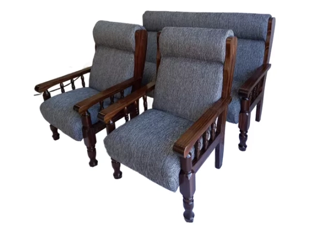 Sofa 3 cuerpos madera tapizado respaldo alto. 2 sofa 1 cuerpo madera tapizado respaldo alto . Colores varios.