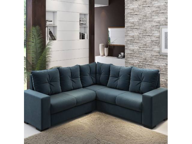 Juego de living L 6 lugares 100% Tapizado .Color azul.