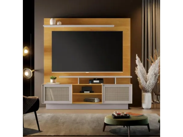 Modula tv hasta 65 pulgadas c/repizas 2 ptas en tela . Medidas 1.84 mts . altura . 1.65  mts. largo . 0.41 cm prof.