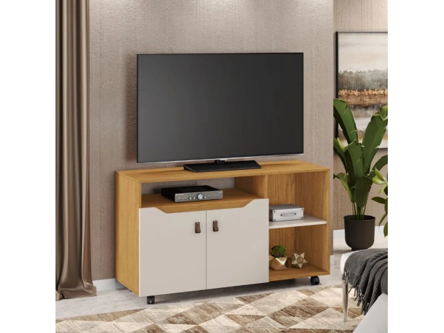 Rack 2 puertas  c/ estantes c/ ruedas. Hasta tv 50 pulgadas. Medidas 0.68 cm. altura. 1.21 mts. largo. 0.36 cm prof. 