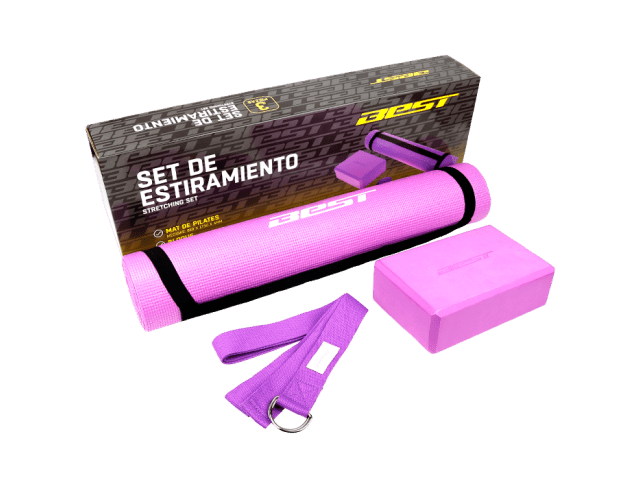 DescripciónSet incluye 1 Mat Yoga %u2013 Pilates %u2013 Dimensiones 173 x 61 cm %u2013 10mm Espesor 1 Bloque Yoga 1 Correa Estiramiento.